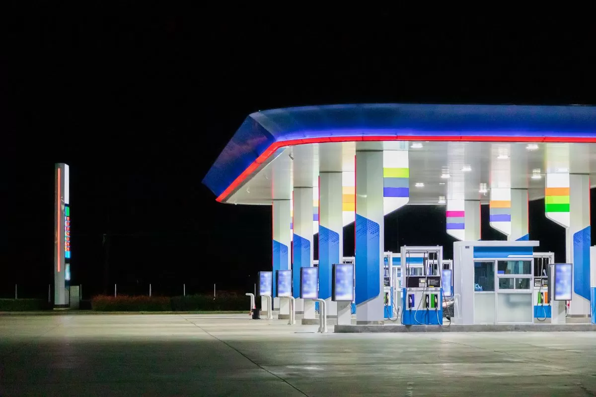 Petrol gas station at night