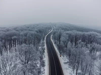 Route forestière enneigée en Slovénie